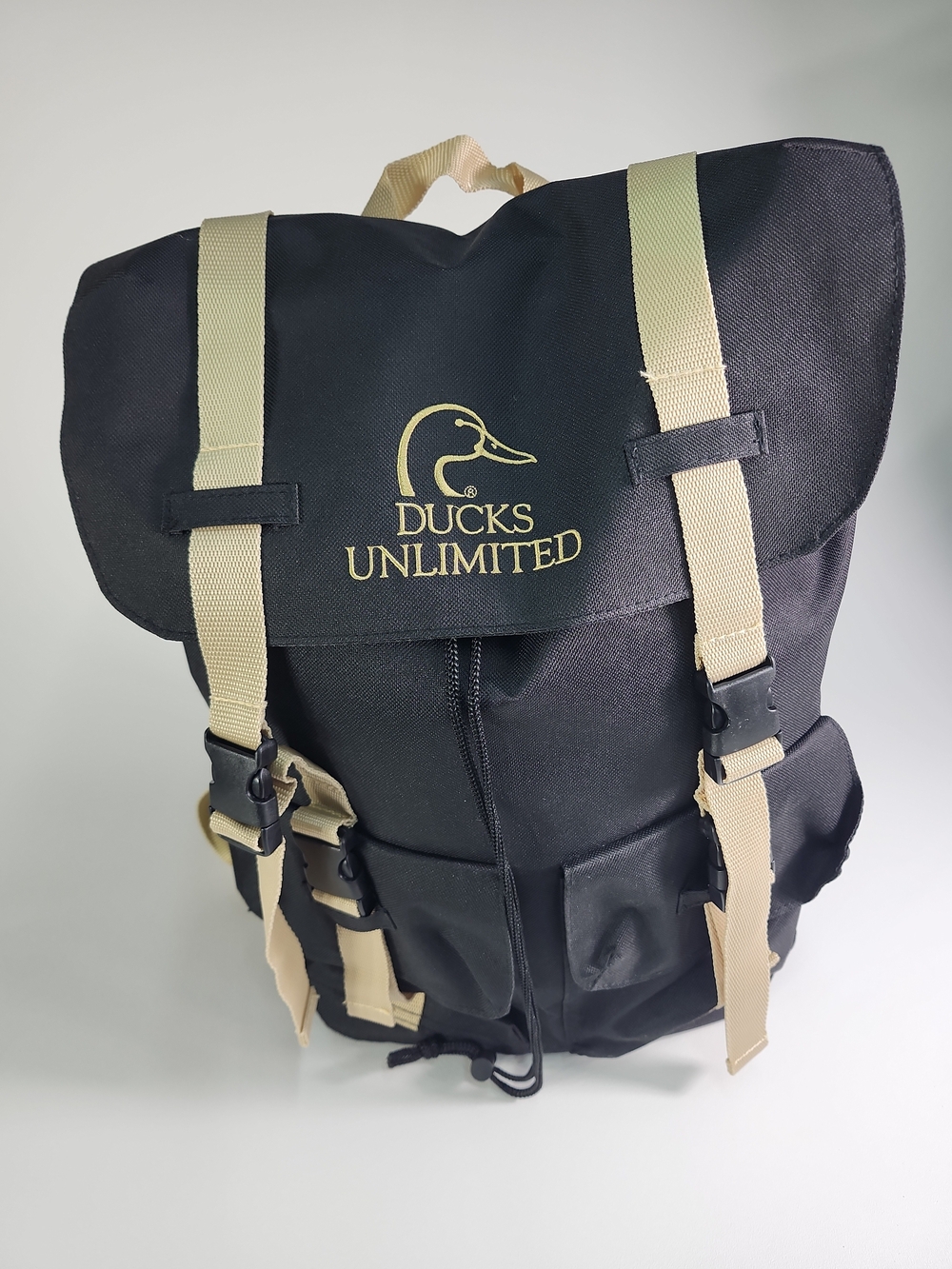 Ducks Unlimited Black Backpack with Tan Straps